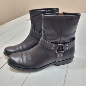 House of Harlow Portia black leather moto motorcycle harness boots